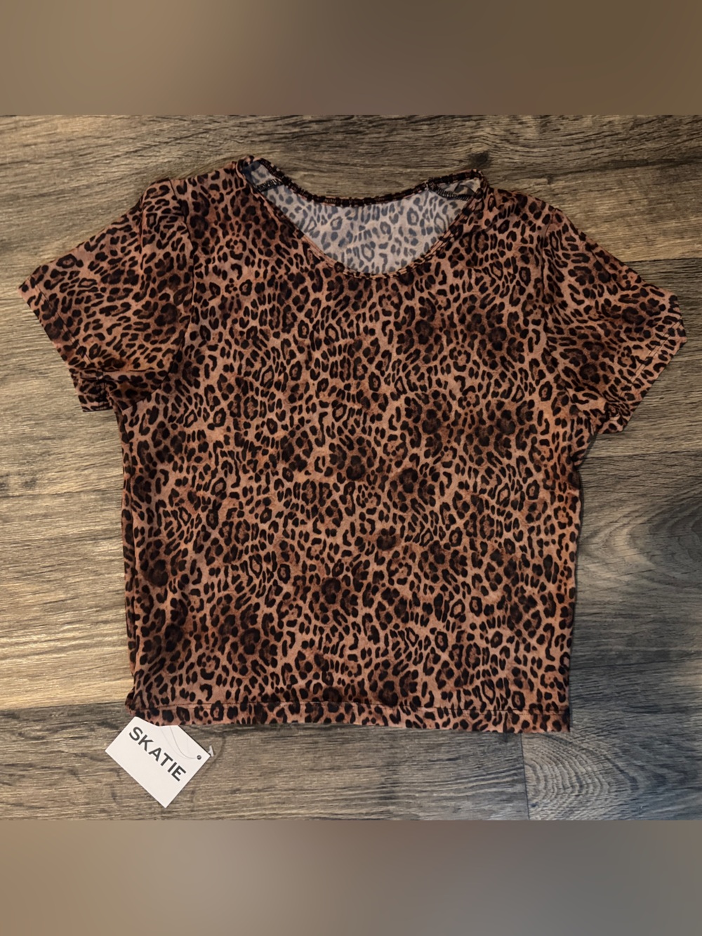 Skatie Leopard Print Crewneck sheer Top - streetwear vacay mob wife biker animal